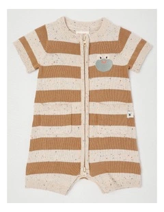 Naturals Billie Knitted Romper with Embroidery in Brown