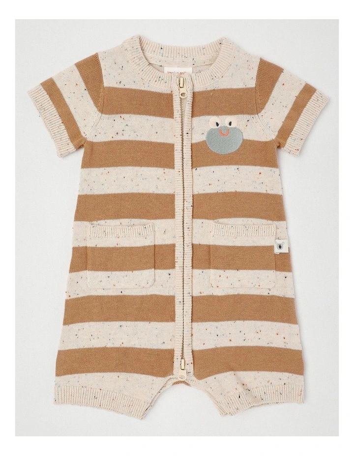 Naturals Billie Knitted Romper with Embroidery in Brown image 1