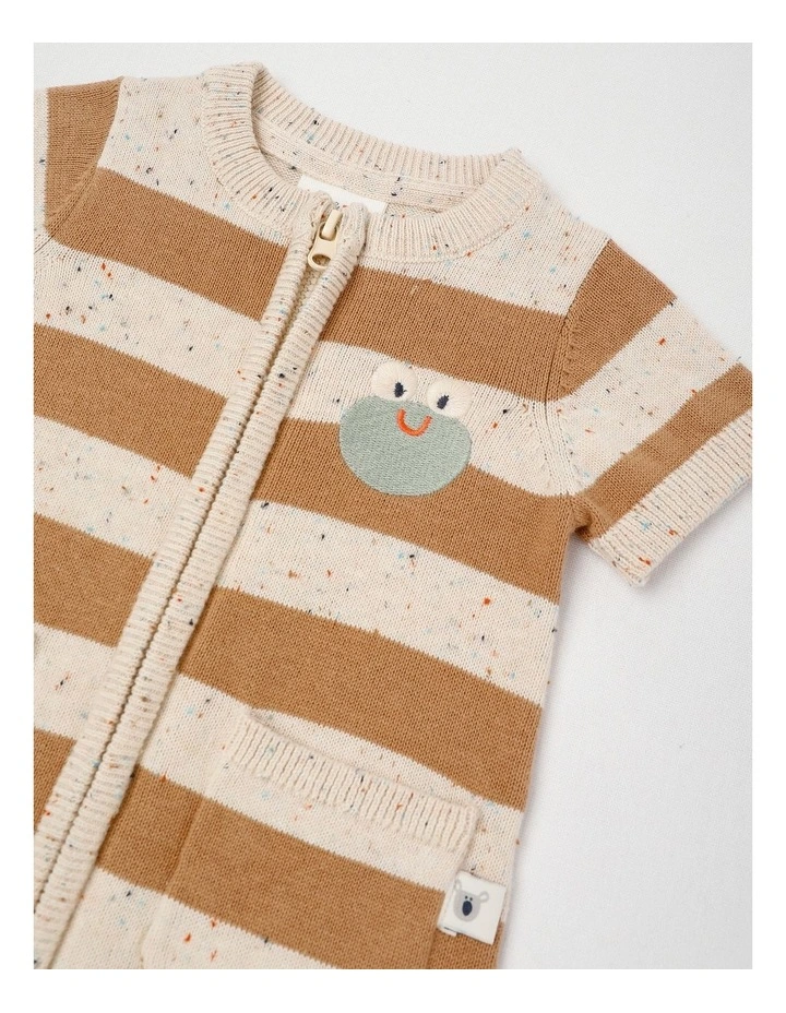 Naturals Billie Knitted Romper with Embroidery in Brown image 2