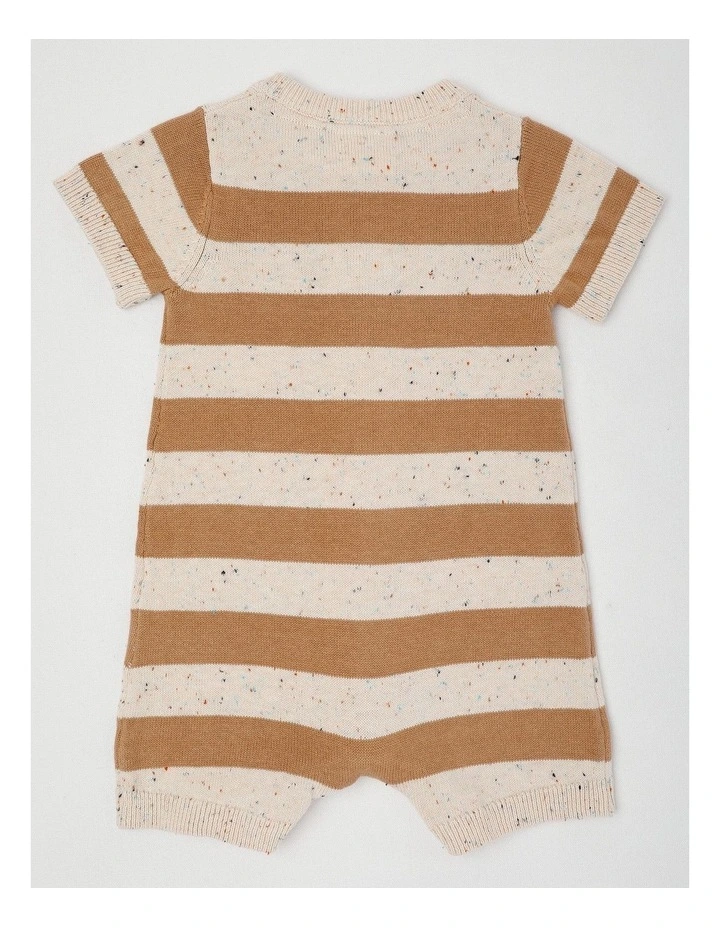 Naturals Billie Knitted Romper with Embroidery in Brown image 3