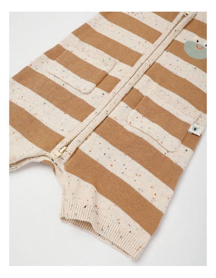 Naturals Billie Knitted Romper with Embroidery in Brown image 4