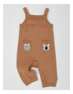 Naturals Benny Knitted Overall with Embroidered Pockets in Brown