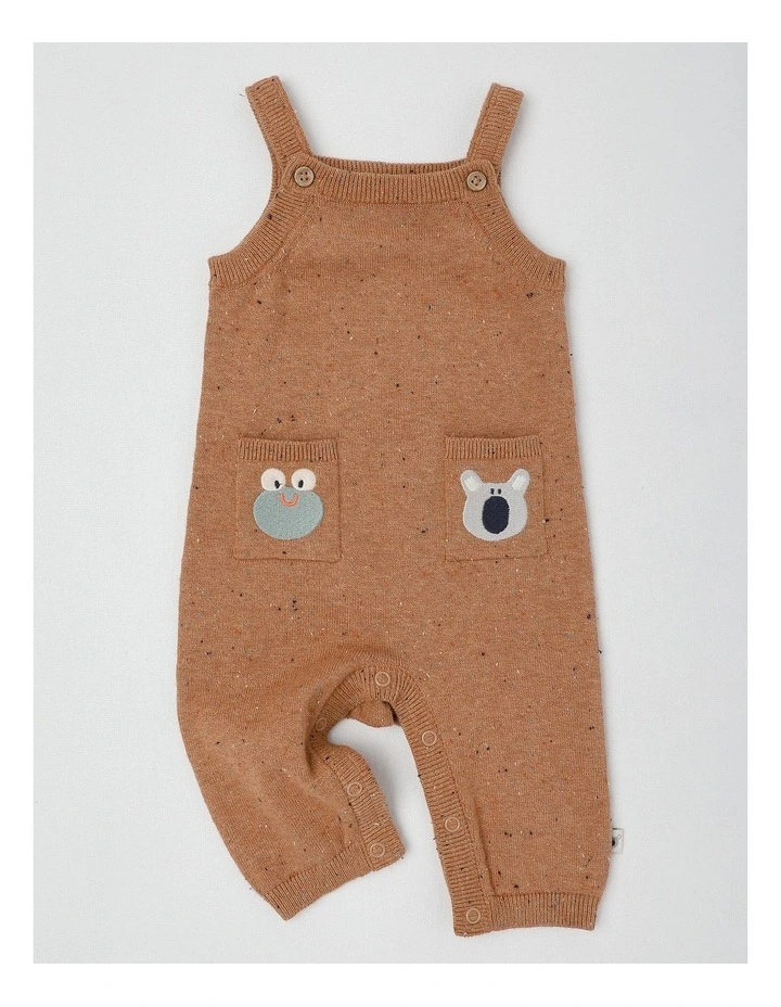 Naturals Benny Knitted Overall with Embroidered Pockets in Brown image 1