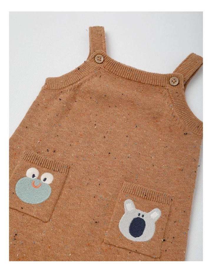 Naturals Benny Knitted Overall with Embroidered Pockets in Brown image 2