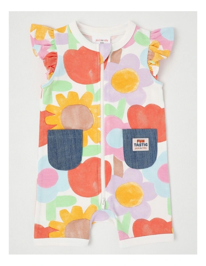 Marlow Romper in Watercolour Floral Print in Oatmeal image 1