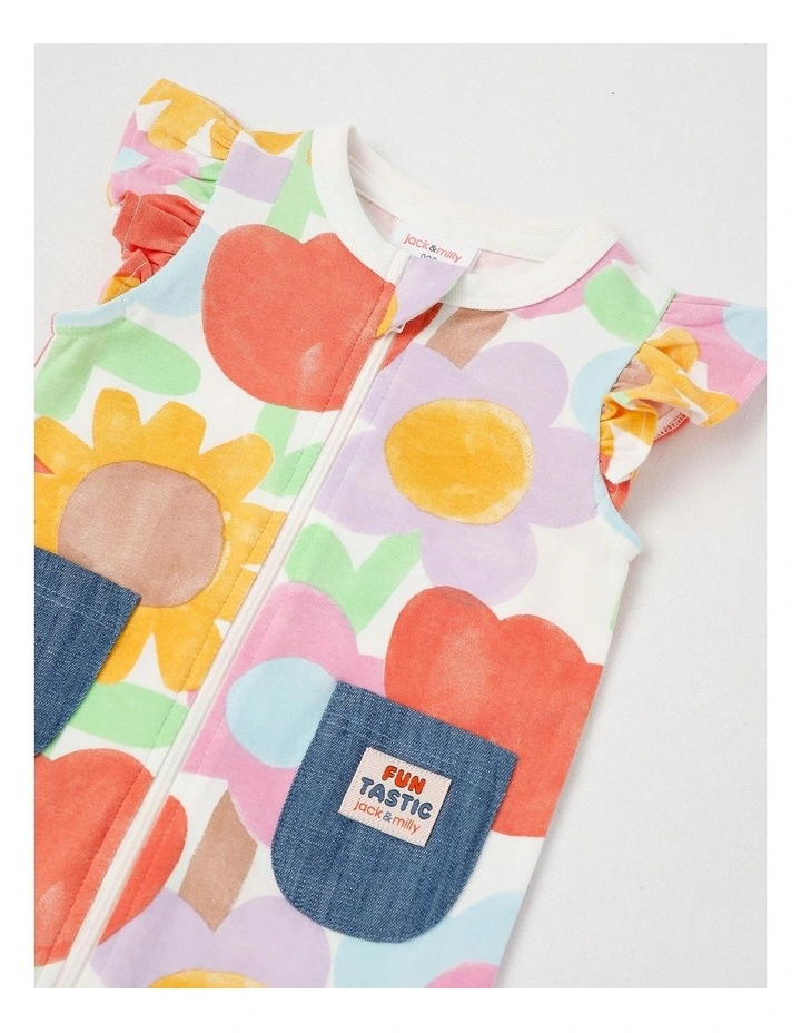 Marlow Romper in Watercolour Floral Print in Oatmeal image 2