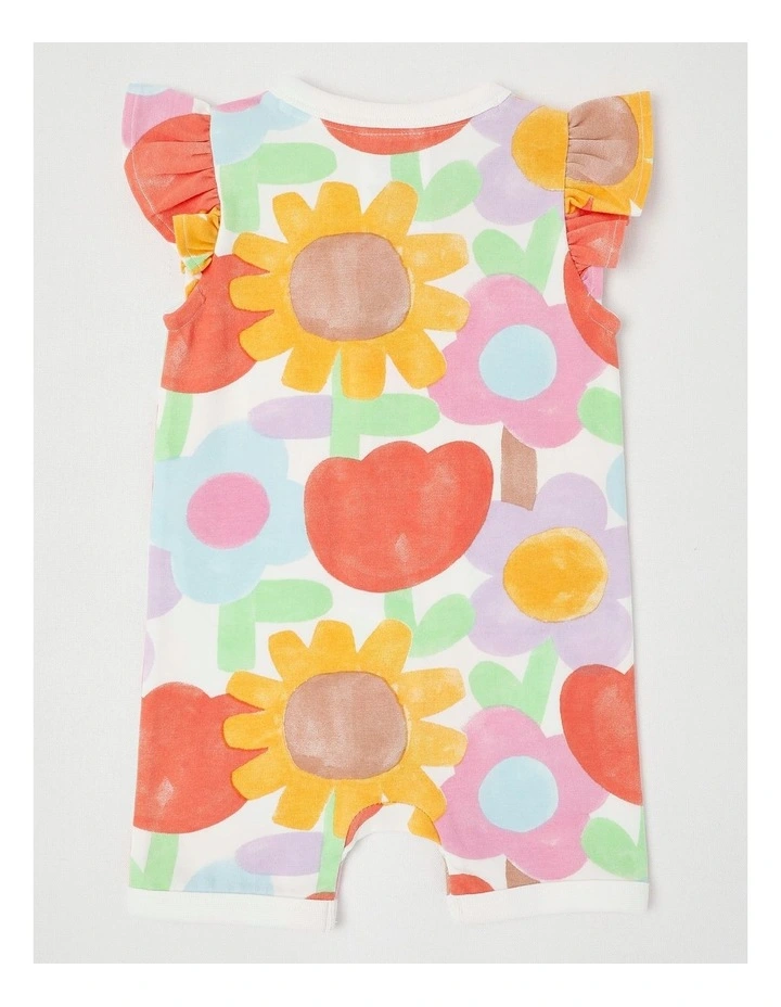 Marlow Romper in Watercolour Floral Print in Oatmeal image 3