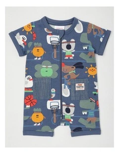 Noah Zip Front Romper with Day At The Park Print in Navy