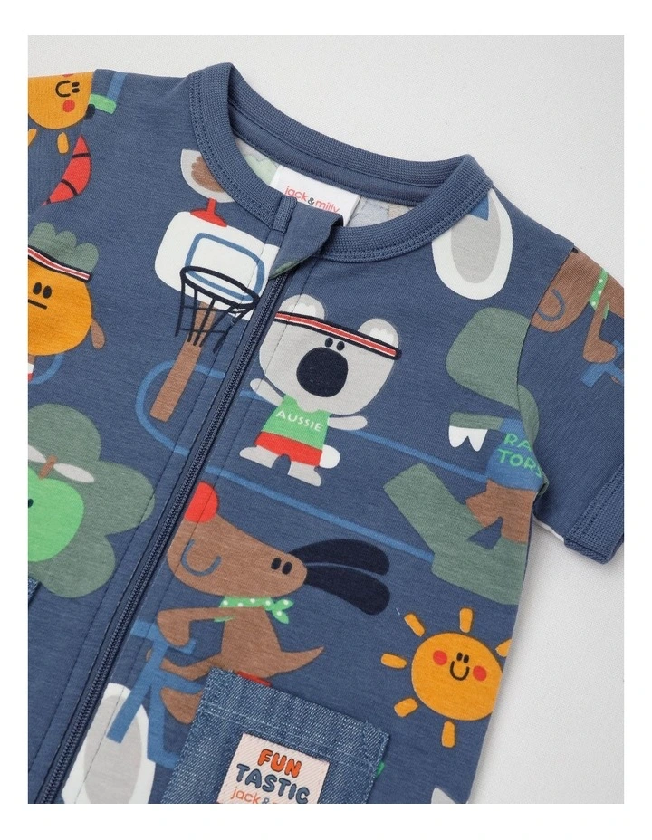 Noah Zip Front Romper with Day At The Park Print in Navy image 2