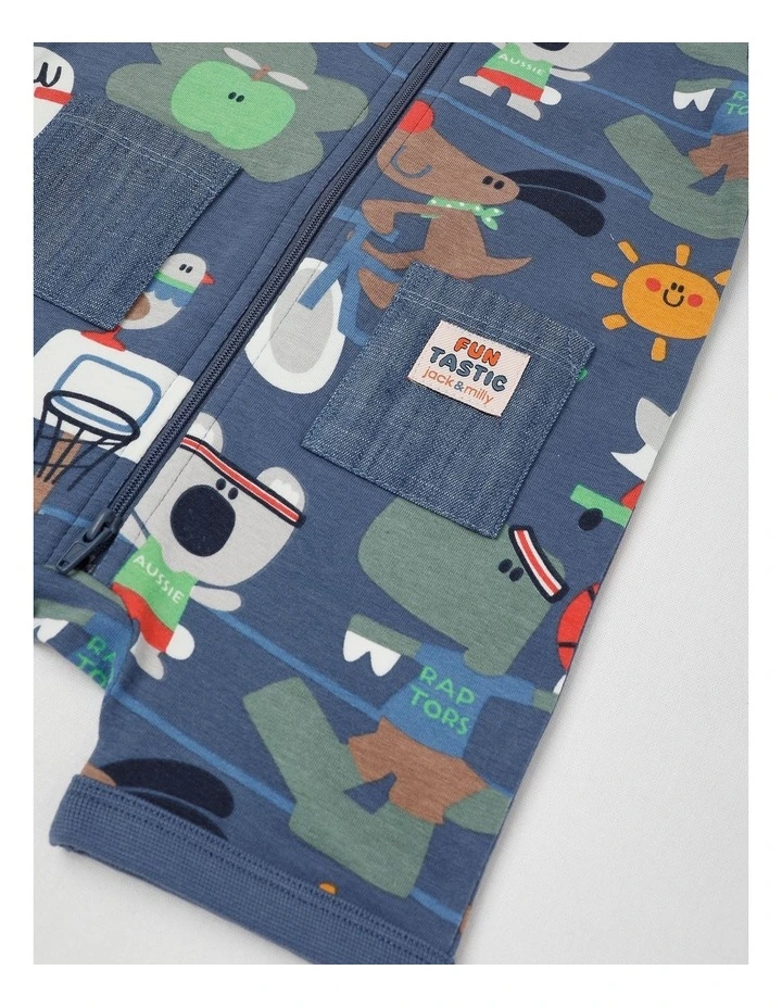 Noah Zip Front Romper with Day At The Park Print in Navy image 4