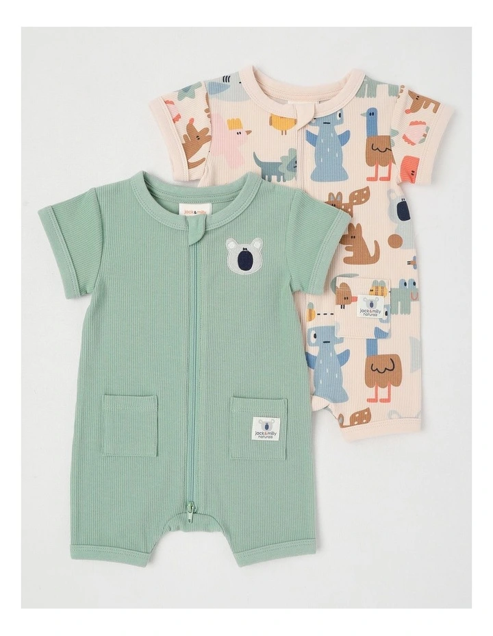 Naturals River 2 Pack Romper Set with Koala Embroidery in Sage image 1