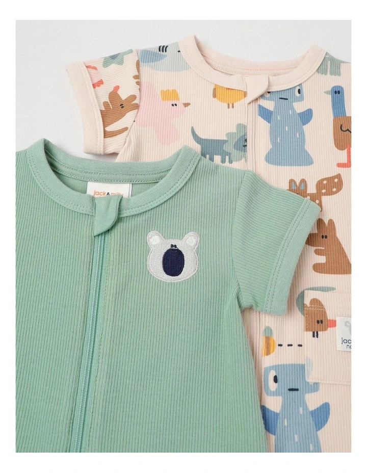 Naturals River 2 Pack Romper Set with Koala Embroidery in Sage image 2