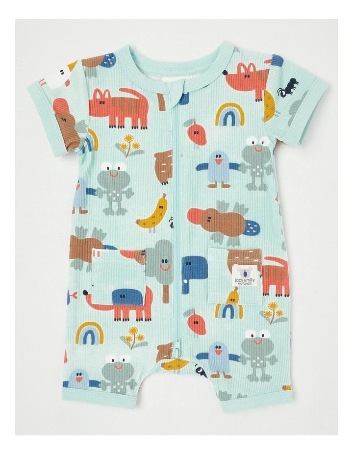 Naturals River 2 Pack Romper Set with Frog Embroidery in Oat Marle image 5