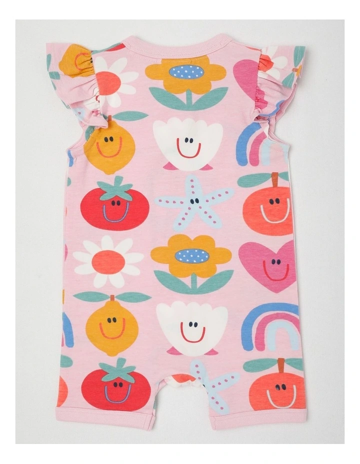 Marlow Romper with Chambray Pockets with Holidays Print in Pink image 3
