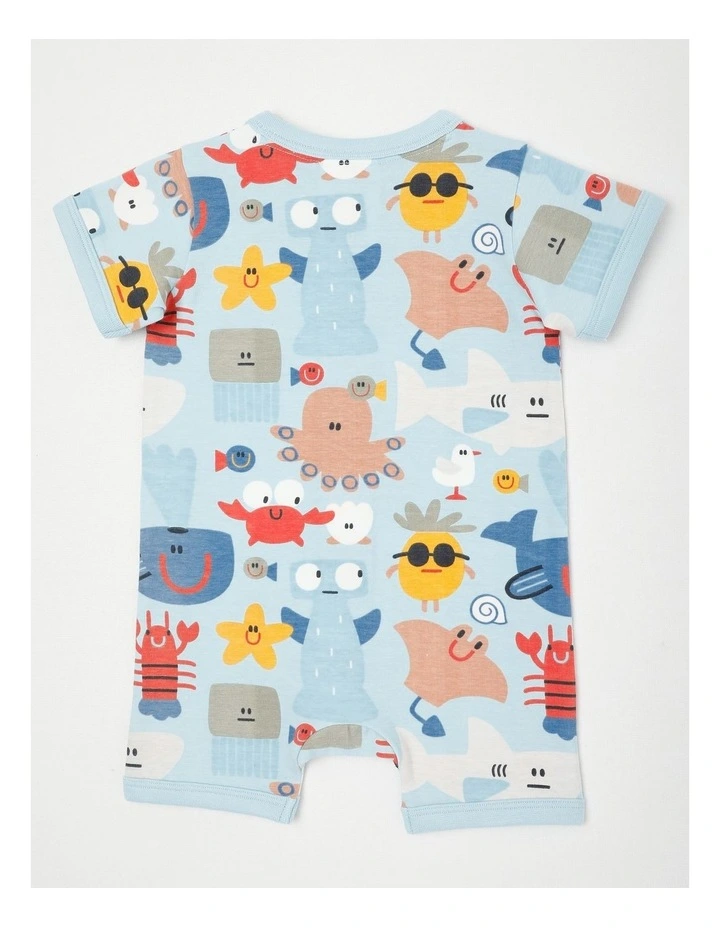 Noah Romper with Chambray Pockets with Under the Sea Print in Blue image 3