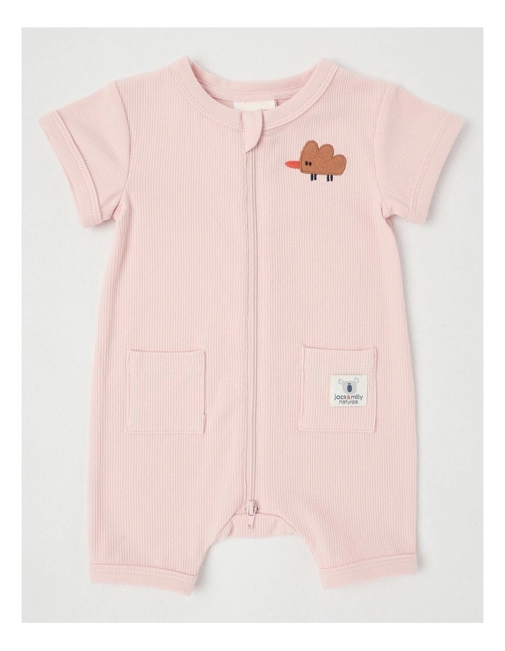 Naturals River 2 Pack Romper Set with Echidna Embroidery in Pink image 4