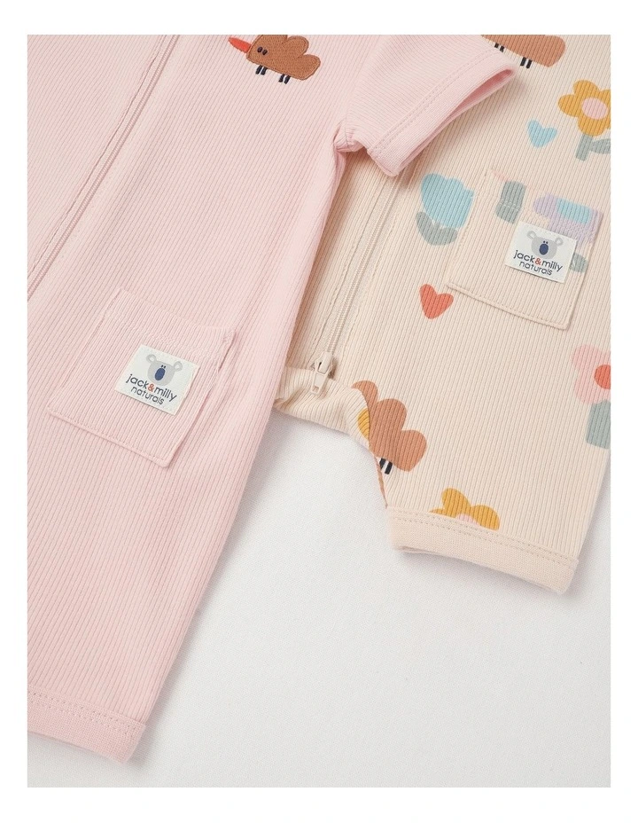 Naturals River 2 Pack Romper Set with Echidna Embroidery in Pink image 6