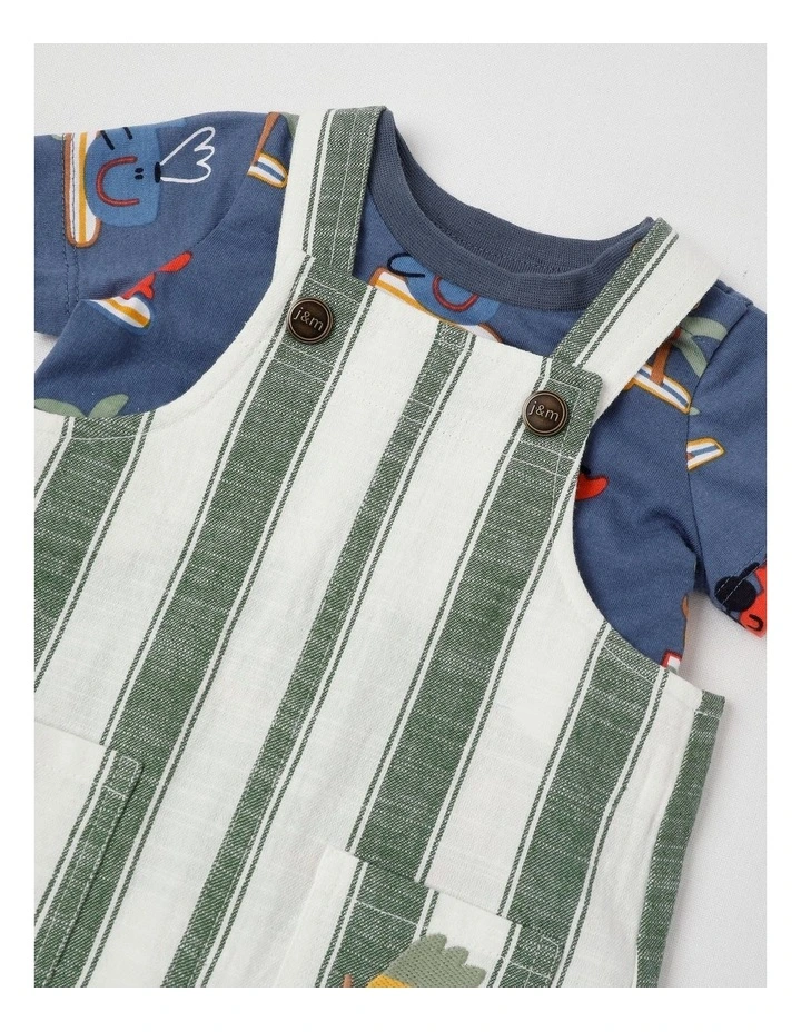 Roy Striped Overall & Tee Set in Surfarama Print in Green image 2