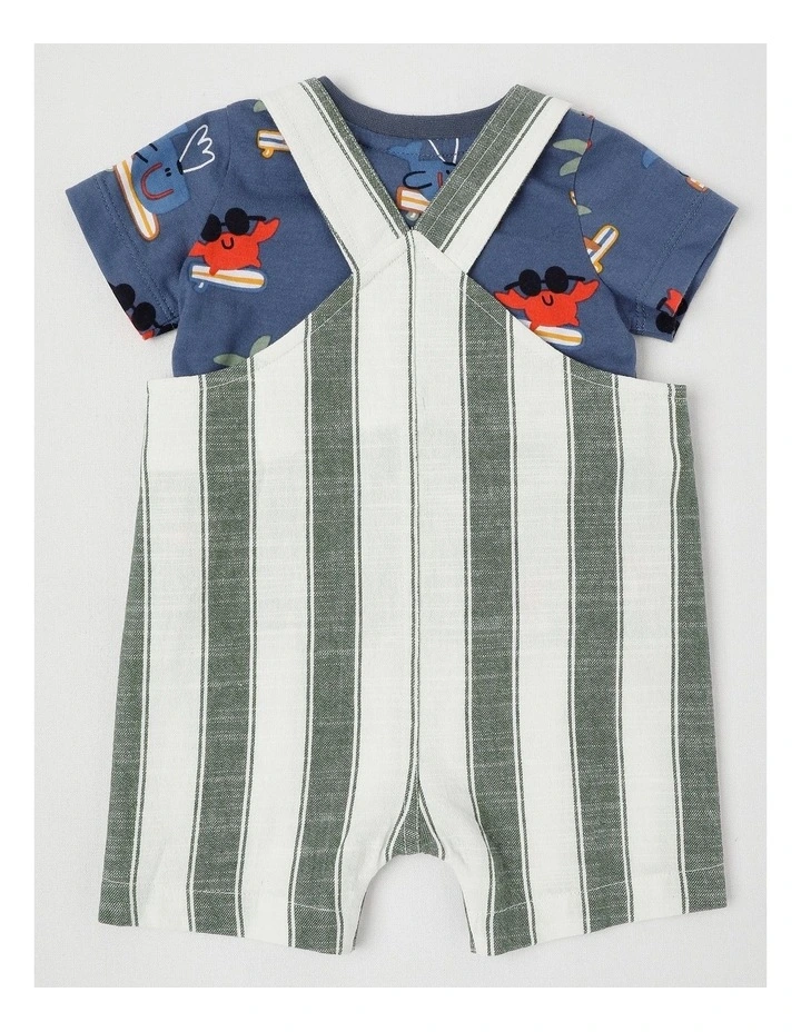 Roy Striped Overall & Tee Set in Surfarama Print in Green image 3
