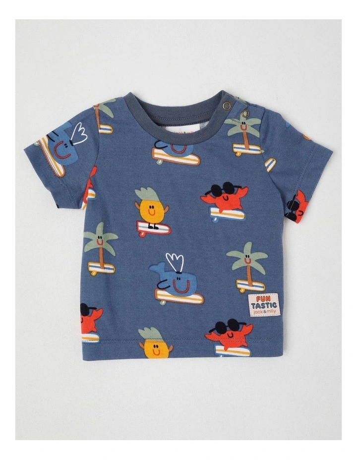 Roy Striped Overall & Tee Set in Surfarama Print in Green image 4