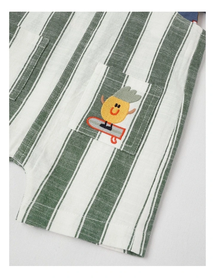 Roy Striped Overall & Tee Set in Surfarama Print in Green image 5