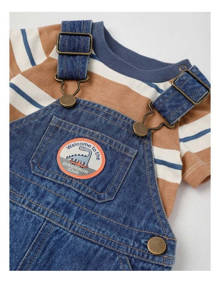 Fitzy Denim Overall & Stripe Tee Set in Denim image 2