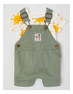 Fitzy Denim Overall & Sunny Print Tee Set in Green