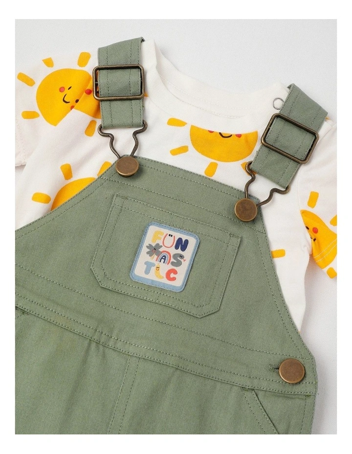 Fitzy Denim Overall & Sunny Print Tee Set in Green image 2