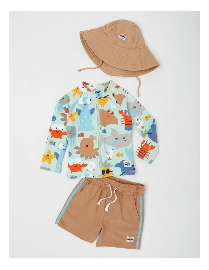 Kai Rashvest and Boardshort Set with Under The Sea Print in Green image 1