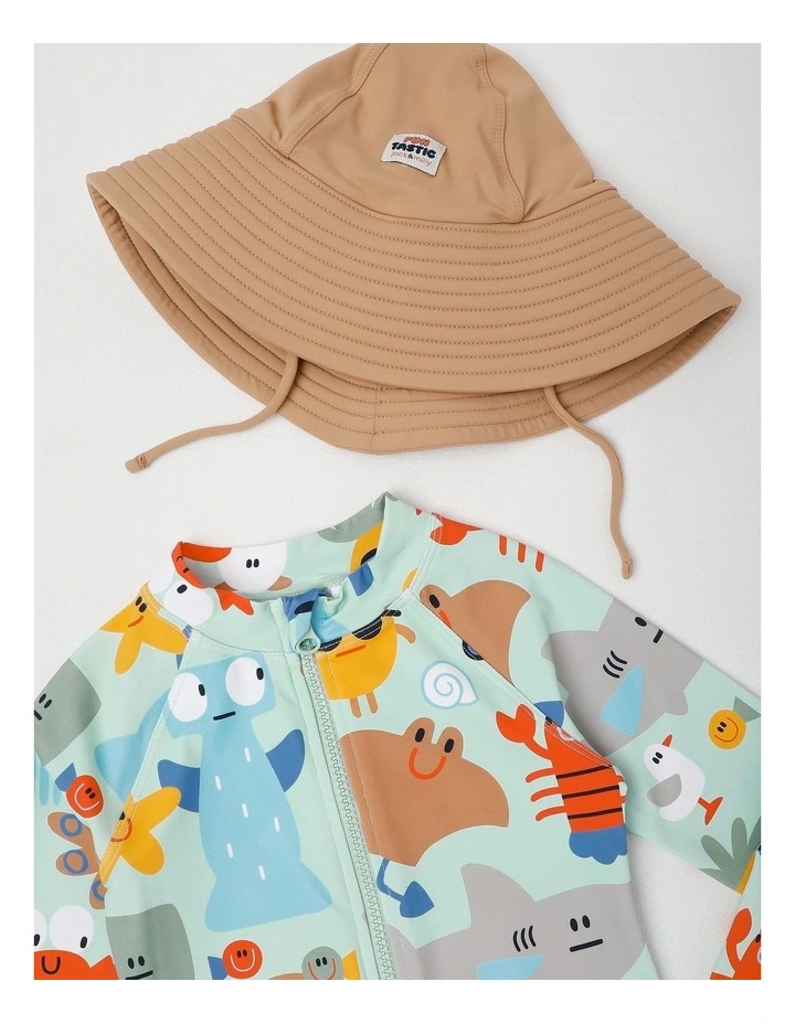 Kai Rashvest and Boardshort Set with Under The Sea Print in Green image 2
