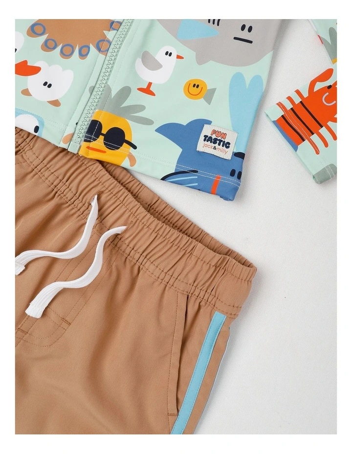 Kai Rashvest and Boardshort Set with Under The Sea Print in Green image 4