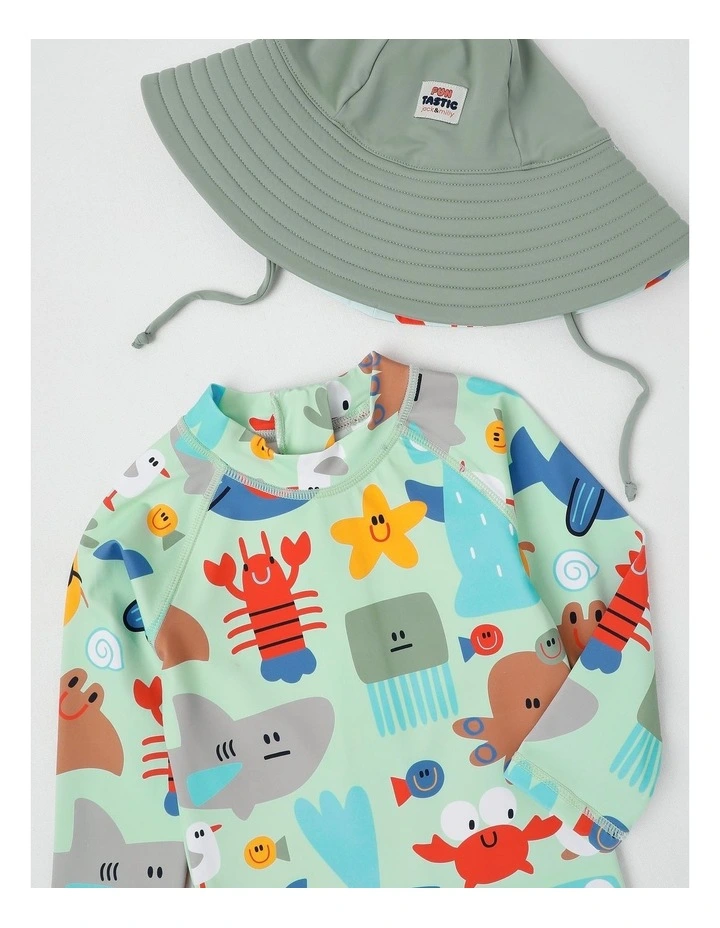 Buddy Rashsuit and Hat Set with Under The Sea in Surf Spray image 2