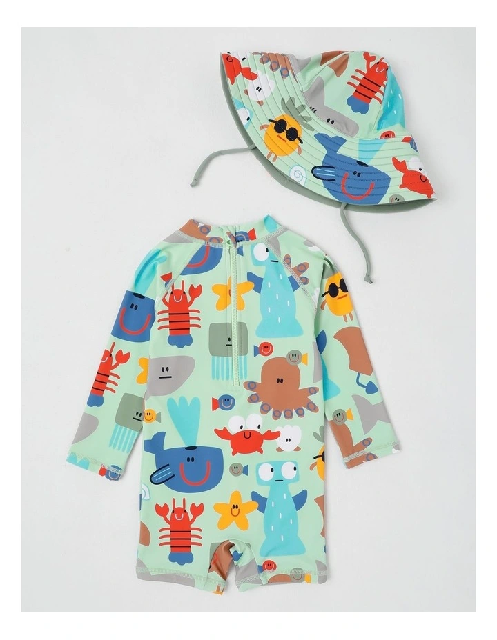 Buddy Rashsuit and Hat Set with Under The Sea in Surf Spray image 3
