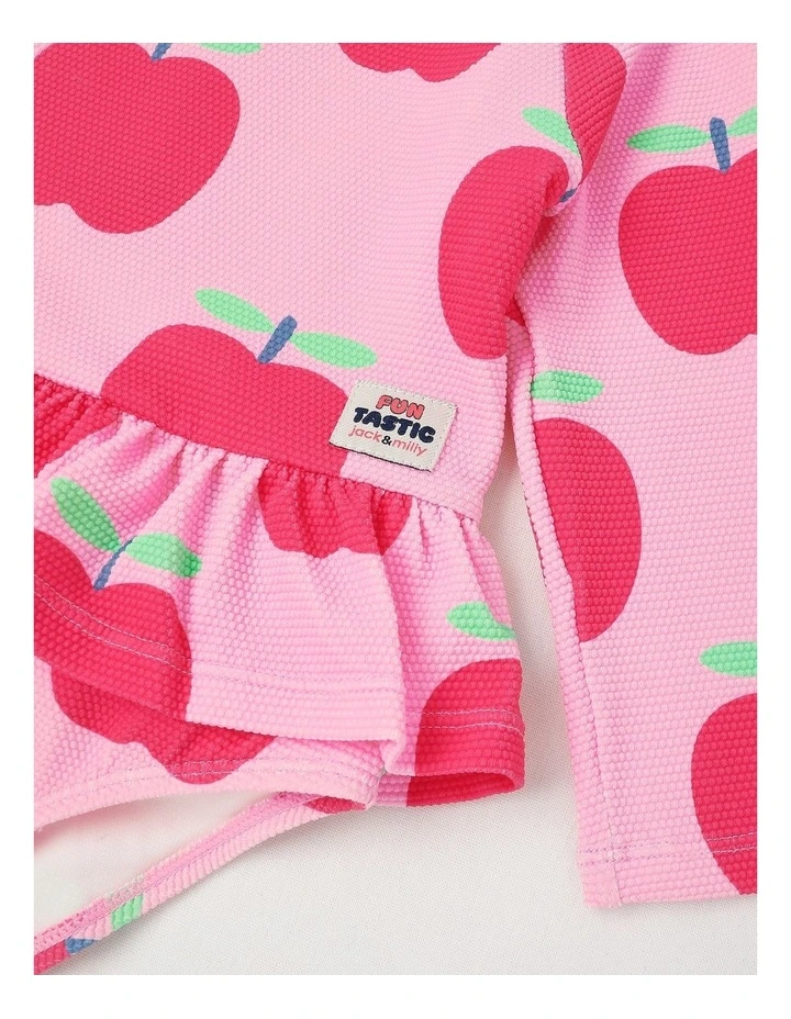Ariana One Piece Swimsuit with Matching Hat in Apple Print in Pink image 4