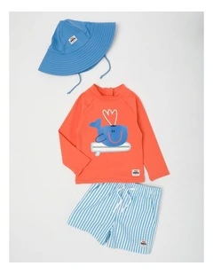 Murray Surfing Whale Rashvest and Boardshort Set in Orange