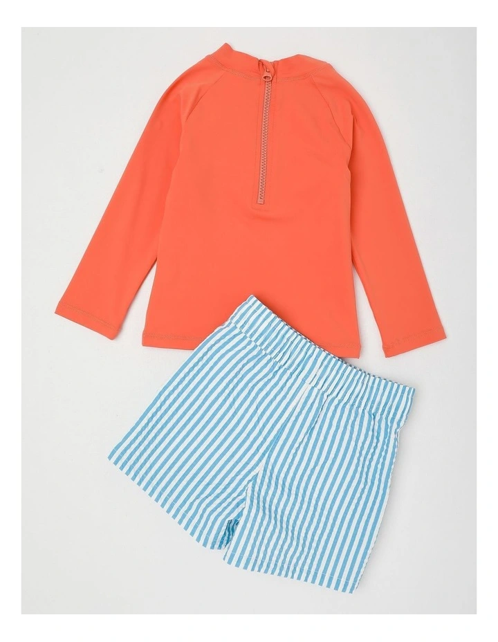 Murray Surfing Whale Rashvest and Boardshort Set in Orange image 3