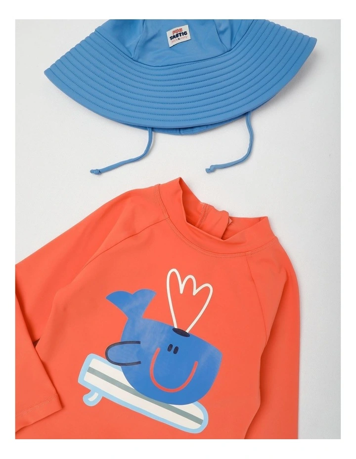 Murray Surfing Whale Rashvest and Boardshort Set in Orange image 4