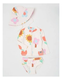 Dawn Rashvest and Bottom Set with Matching Hat in White