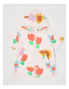 Sandy Hooded Towel in Happy Flower Print in Cream