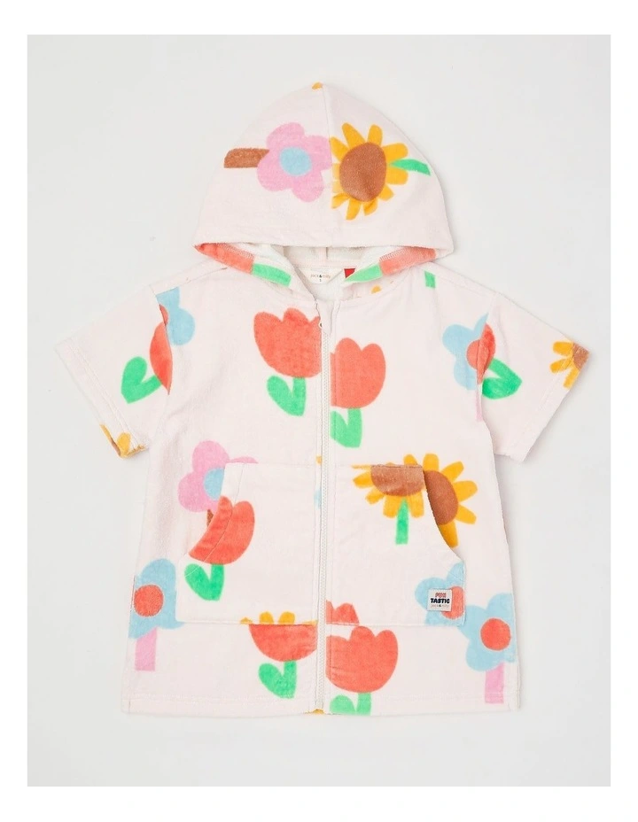 Sandy Hooded Towel in Happy Flower Print in Cream image 1