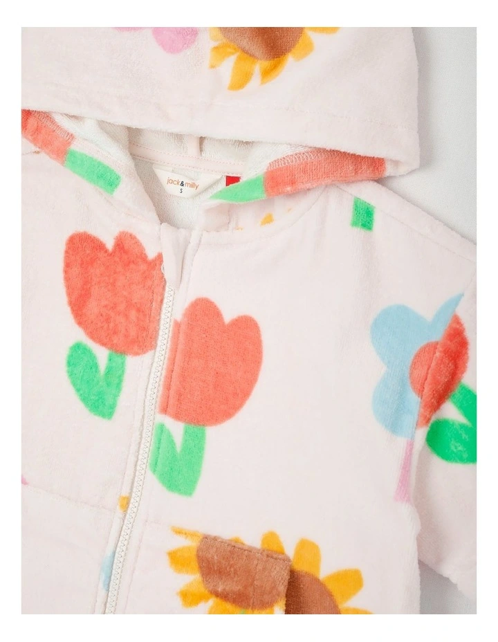 Sandy Hooded Towel in Happy Flower Print in Cream image 2