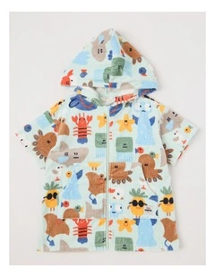 Sandy Hooded Towel in Under the Sea Print in Green
