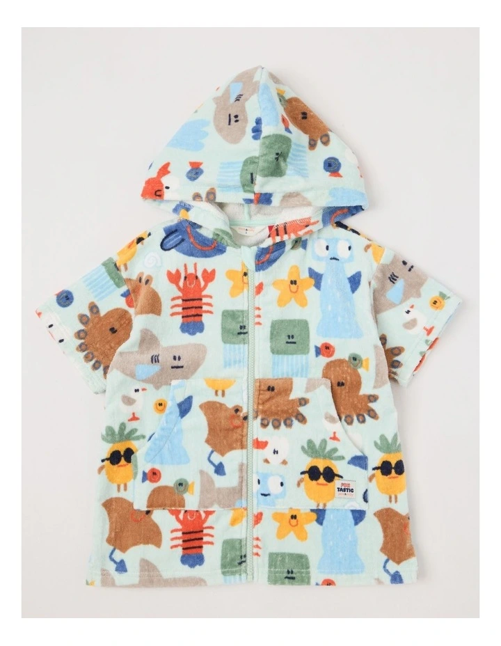 Sandy Hooded Towel in Under the Sea Print in Green image 1