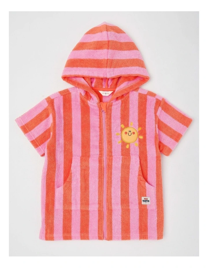 Indy Stripe Zip Thru Hooded Towel in Pink/Orange image 1