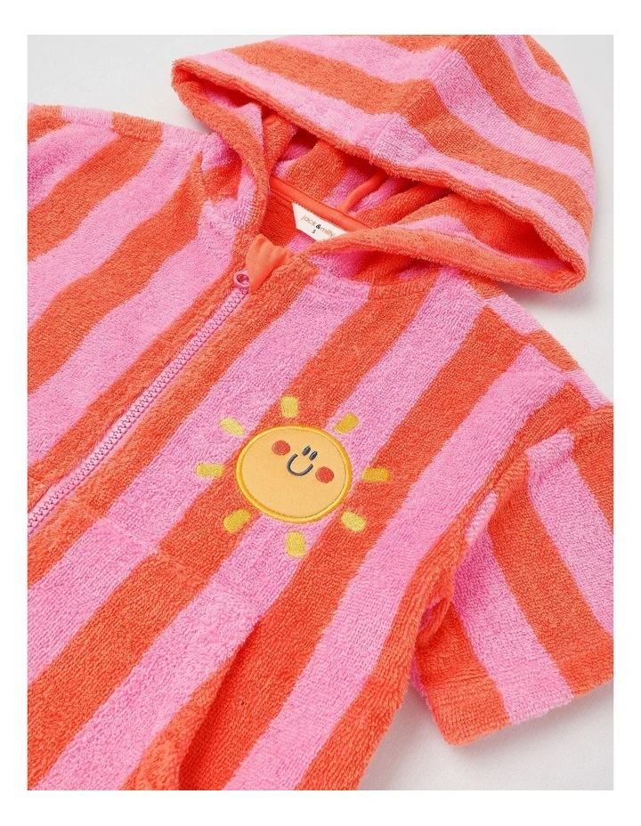 Indy Stripe Zip Thru Hooded Towel in Pink/Orange image 2