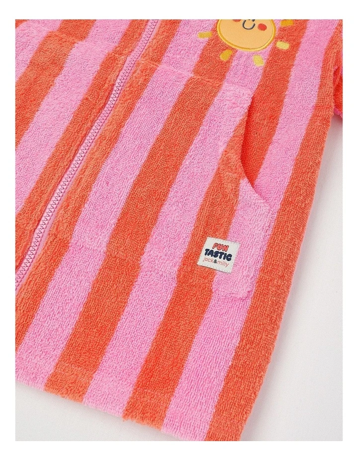 Indy Stripe Zip Thru Hooded Towel in Pink/Orange image 4