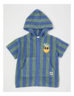 Indy Stripe Zip Thru Hooded Towel in Blue/Green