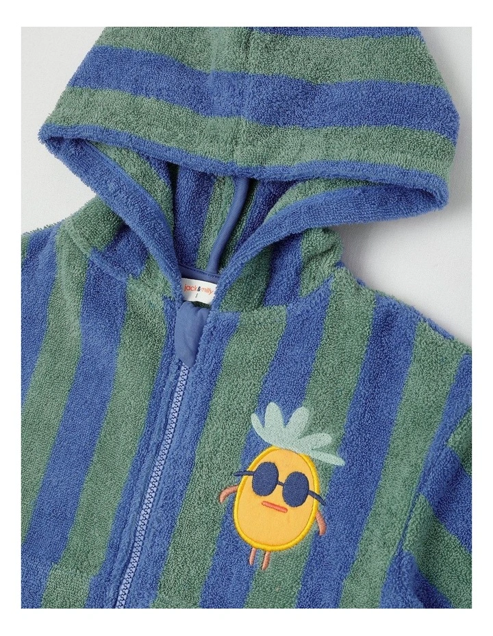 Indy Stripe Zip Thru Hooded Towel in Blue/Green image 2