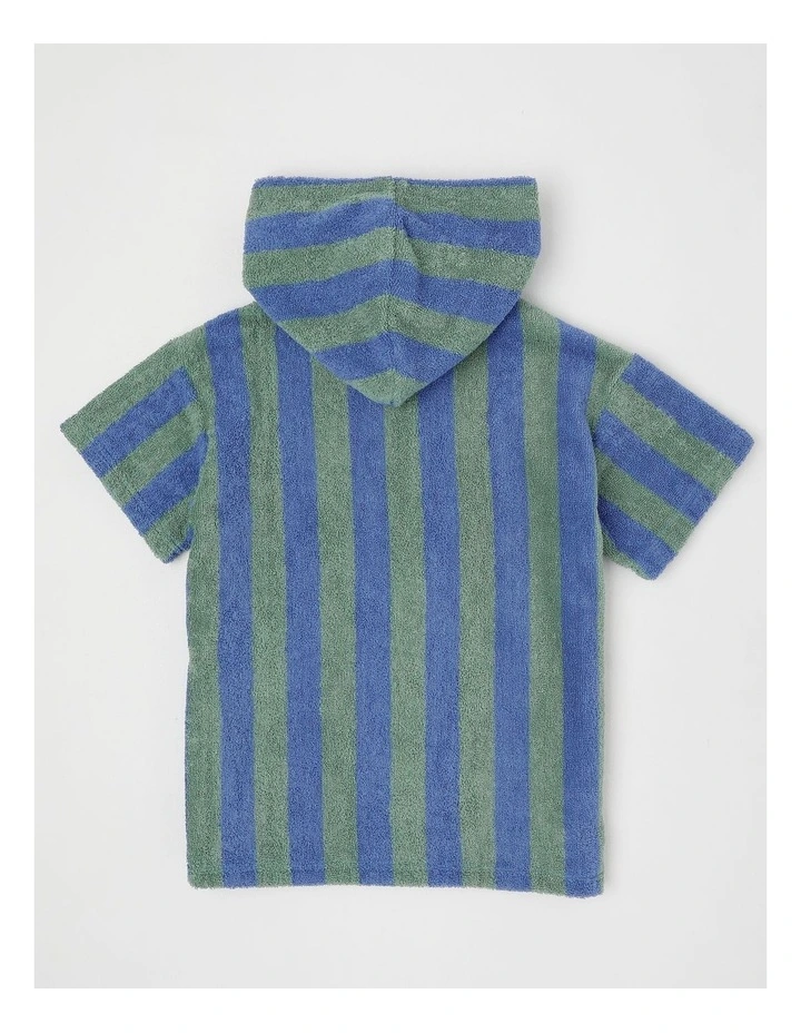 Indy Stripe Zip Thru Hooded Towel in Blue/Green image 3