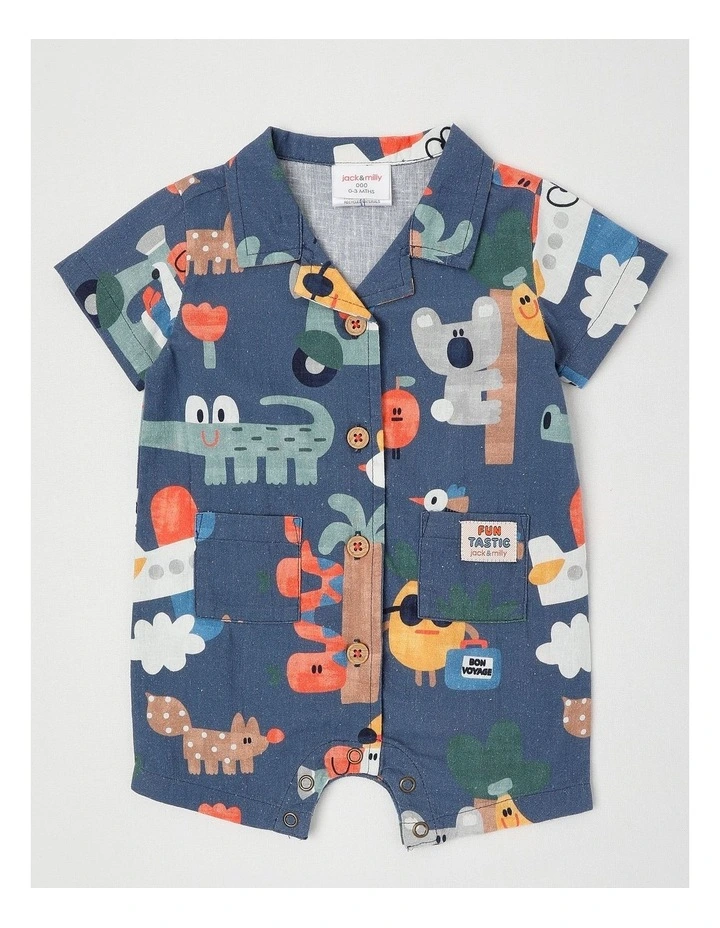 Harry Vacay Romper in Watercolour Holiday Print image 1